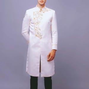 White Embroidered Ao Dai for Men - Vietnamese Lunar New Year Outfit
