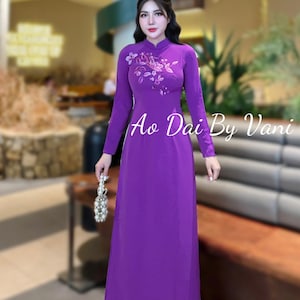 PHUONG MAI Set Ao Dai Thai Tuan Luxury Purple Color/No Pants included/TT73