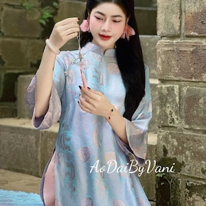 Set Ao Dai Lua To Tam Phuong Hoang/Pre-made Traditional Vietnamese Ao Dai with Pants/Lunar New Year/Ao Dai Cach Tan/ pants included/CT302