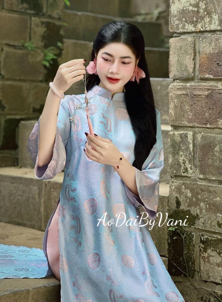 Set Ao Dai Lua To Tam Phuong Hoang/Pre-made Traditional Vietnamese Ao Dai with Pants/Lunar New Year/Ao Dai Cach Tan/ pants included/CT302