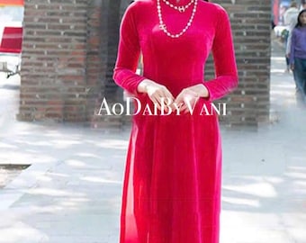 Velvet Ao Dai Dress: Traditional Vietnamese Long Dress, 10 Colors