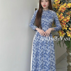 Ao Dai Lua Thai Tuan(2 Colors)/ Ao Dai Design with Crystal/Pre Made Traditional Long dresses Vietnamese/Ao Dai For Her/No pants included/T85
