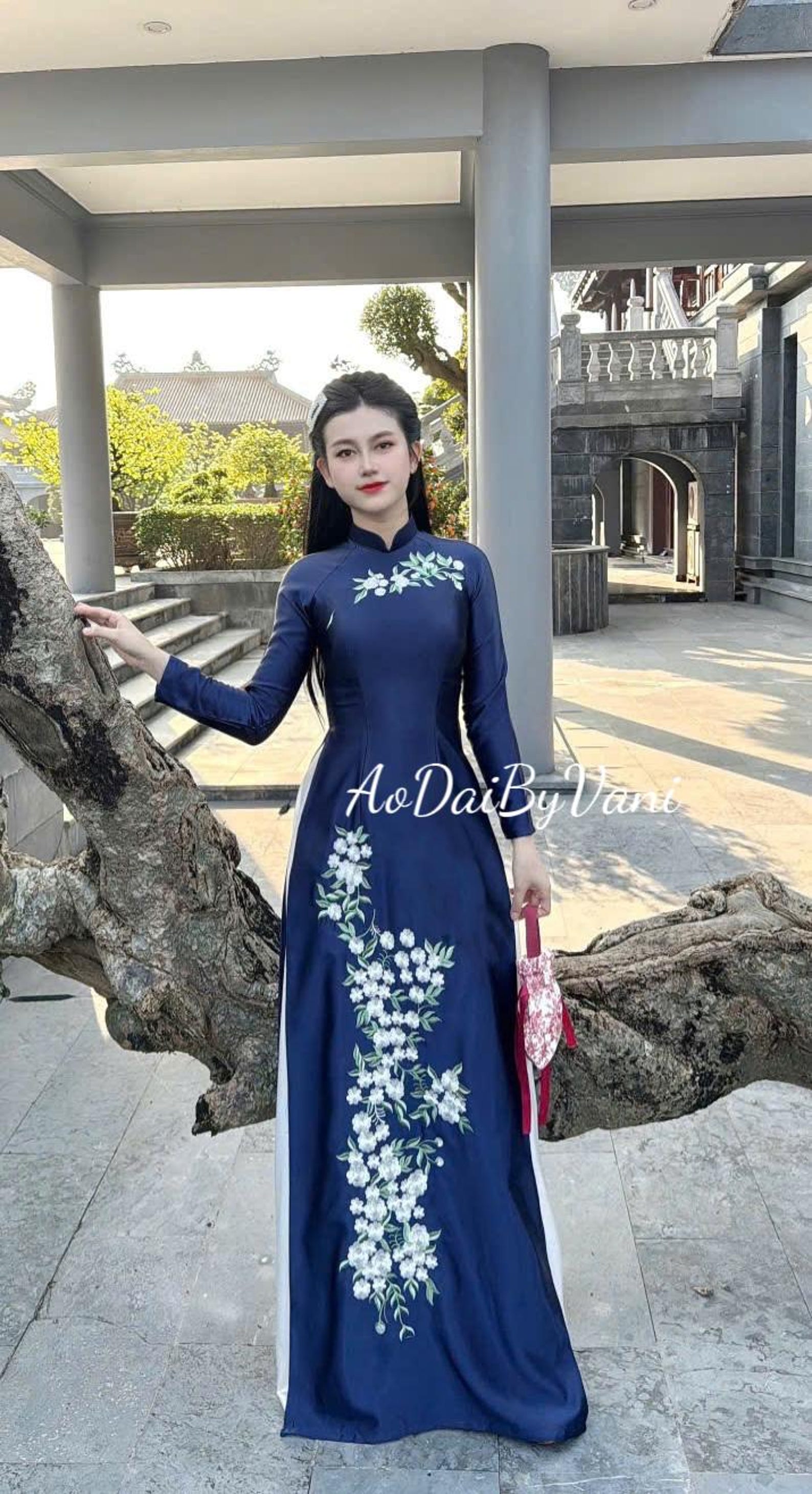 Green Valentino Vietnamese Ao Dai with Pearls Set E1