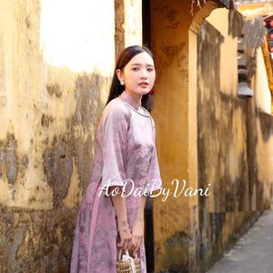 Set Ao Dai Lua To Tam Long Phung /Pre-made Traditional Vietnamese Ao Dai with Pants/Lunar New Year/Ao Dai Cach Tan/ pants included/B295