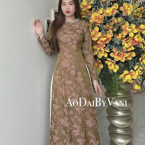 Ao Dai Lua Thai Tuan /Ao Dai Design with Crystal/Traditional Long dresses Vietnamese /Ao Dai VietNam/ Ao Dai For Her/No pants included/ TT86