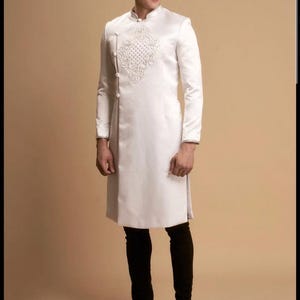 White Embroidered Ao Dai for Men, Lunar New Year Outfit W159