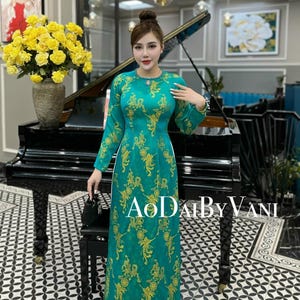 Ao Dai ToTam Long Phụng Thai Tuan/ Geen Color Traditional dresses Vietnamese Ao Dai/ Pre made ao dai for women/ No Pants include/ TT100