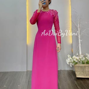 Ao Dai Double Layers Design with Crystal/High Quality Ao dai/Ao Dai Truyen thong Việt Nam/Pre-made Ao Dai VietNam/No Pants included/DS22