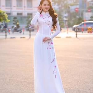 Ao Dai Thai Tuan Double Layers Design with flower Embroidered/Traditional dresses Vietnamese Ao Dai/No Pants include/Ao Dai for her/T192