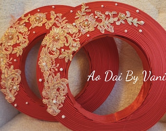 Silk Vietnamese Bride Headpiec/ Floral Ao Dai Accessory/ Man Áo Dài For Wedding/ Man Co Dau.