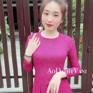 Ao Dai Lua Thai Tuan Hot Pink color/Ao Dai For Women/Traditional Long dresses Vietnamese/Pre-made Vietnamese Ao Dai/ No pants included/ TT77