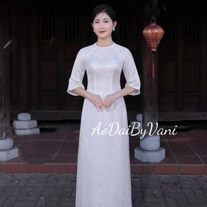 Ao Dai Tơ Tam Thai Tuan Luxury white Color/ Traditional dresses Vietnamese/ Pre made Vietnamese long dress/ No Pants included/TT210