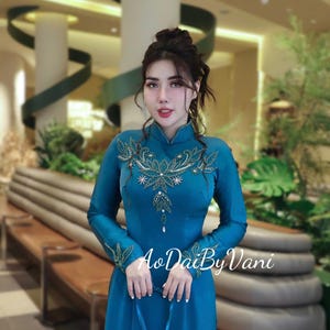 Crystal Navy Ao Dai: Vietnamese Traditional Dress with Pants