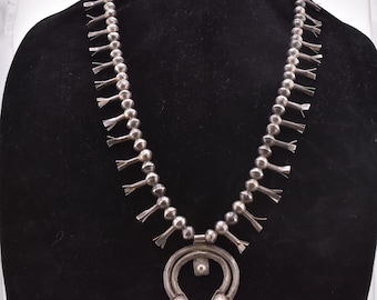 Reserved Early Navajo SQUASH BLOSSOM Necklace. Heavy Sterling