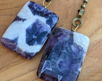 Amethyst Ceiling Fan/Light Pulls: Purple Gemstone and Antique Brass Pull Chain Set