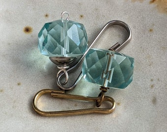 Faceted Crystal Zipper Pull, Handbag Dangle, Aqua Zip Charm, Dog Collar Dangle, Jacket Pull