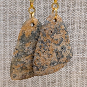 Leopard Jasper Stone Ceiling Fan Pulls, Tan and Gray Pull Chain Set, Offset Triangles