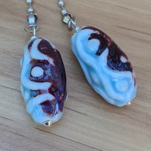 Textured Pottery Ceiling Fan Pulls, Pair of Fan Pulls, Soft Blue Fan Dangles, Decorative Fan Pulls