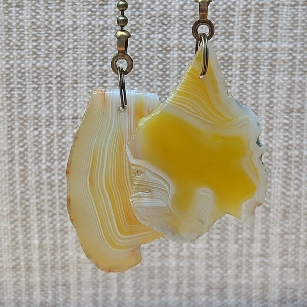 Warm Yellow Stone Ceiling Fan Chain Pulls, Banded Agate Fan Chain Pulls, Fan Dangle Set, Teardrop Décor