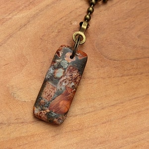 Stone Chain Pull, Jasper Single Light or Fan Pull, Tan Rust Aqua Chain Pull