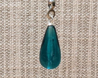 Teal Shimmer Chain Pull, Single Light or Fan Pull, Silver + Resin Teardrop Chain Pull