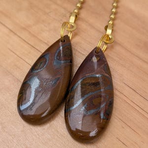 Tigers Iron Fan Pulls, Fan Chain Pulls, Metallic Brown + Gold, Teardrop Pair of Fan Pulls