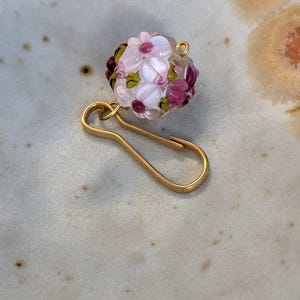 Glass Flower Bloom Zipper Pull, Pink and Yellow Bouquet, Gold Zipper Dangle