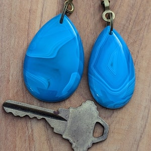 Pair of Bright Blue Fan Pulls, Decorative Fan Pull Chain, Banded Agate Ceiling Fan Pulls, Chain Pulls image 7