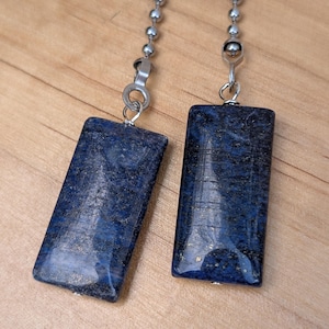 Lapis Ceiling Fan Pulls: Blue & Silver Pull Chains, Decorative Rectangular Tabs, (2)