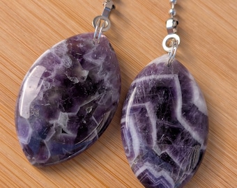 Amethyst Light/Fan Pulls, Purple & White Stone Chain Pulls, Oval Shaped (Set)