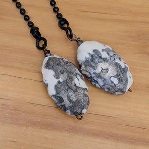 Black and White Ceiling Fan Pulls, Glazed Pottery Oval Dangles, Black Pull Chains