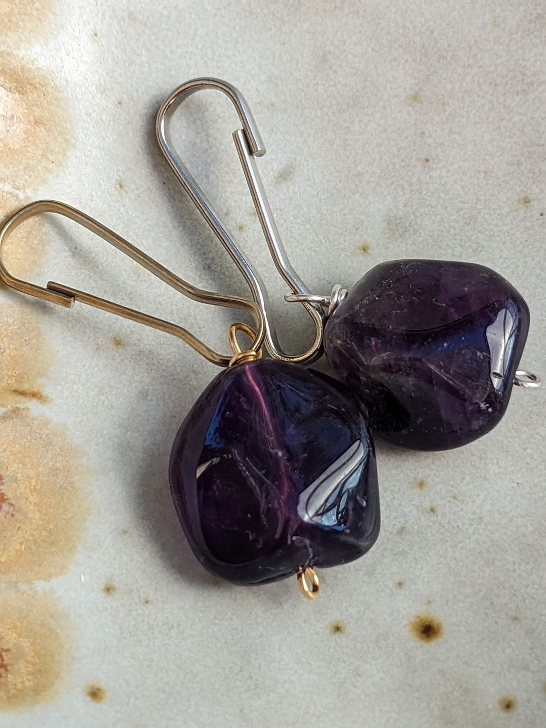 Amethyst Zipper Pull Gemstone Purse Dangle Silver Or Gold Tone Etsy 