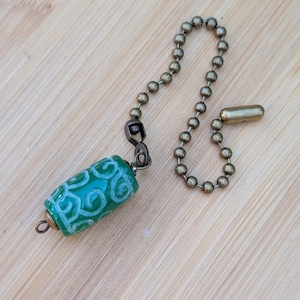 Brass & Green Jade Chain Pull: Decorative Stone Light or Fan, 6.5" Cord Length