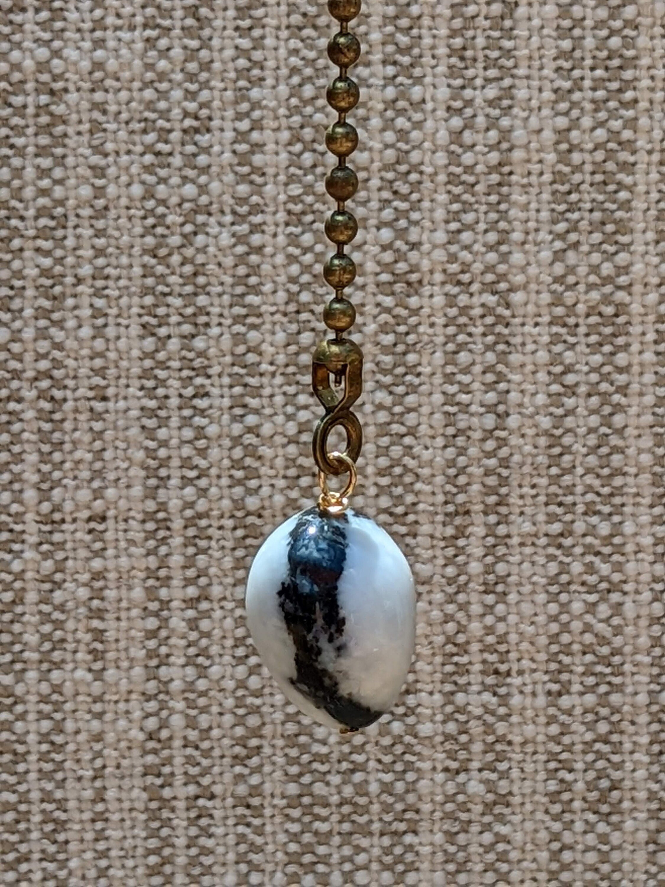 Black + White Chain Pull, Single Light or Fan Pull, Stone Chain Pull, Light Pull Single