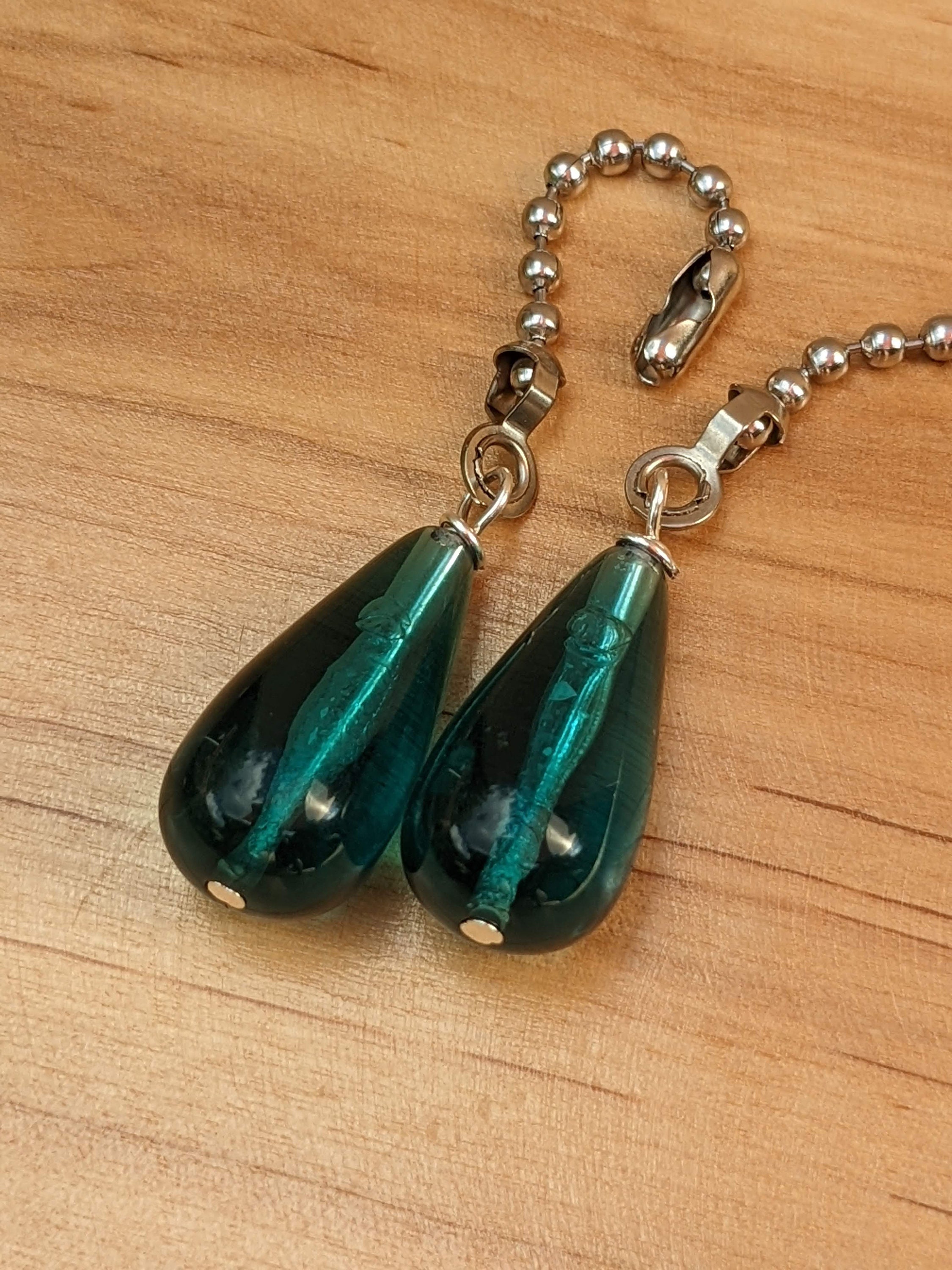 Teal Shimmer Chain Pull, Single Light or Fan Pull, Silver +