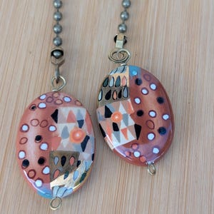 Rust White & Olive Light Pull Cords: Metallic Bronze Mix Match Pattern, Fan Dangles
