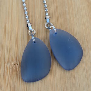 Cobalt Blue Sea Glass Ceiling Fan Pulls, Silver Ball Chain Set, Coastal Cali Style
