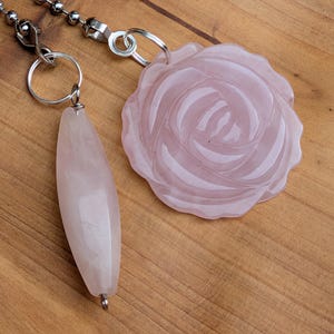 Fan Pull Chain Set, Nature Inside Decor, Ceiling Fan Pulls, Soft Pink Fan Dangles, Gemstone Decor