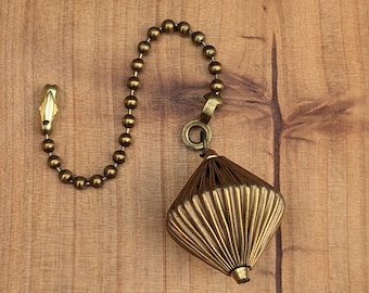 Brass Chain Pull, Vintage Retro Lantern Single Light or Fan Pull, Ribbed Chain Pull, Textured Brass