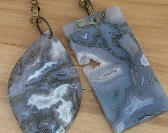 Moss Agate Ceiling Fan Pulls, Brass Chain Set, Earthy Decor