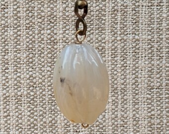 Agate Chain Pull, Carved Stone Single Light or Fan Pull, Milky White Chain Pull