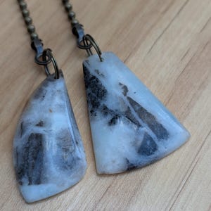 Amazonite Ceiling Fan Pulls: Aqua & Coal Stone, Antique Brass Chain Pull