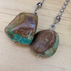 Turquoise Pebble Ceiling Fan Pulls: Chunky Gemstone Pair, Silver Chain