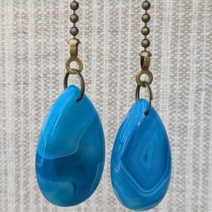 Pair of Bright Blue Fan Pulls, Decorative Fan Pull Chain, Banded Agate Ceiling Fan Pulls, Chain Pulls image 10