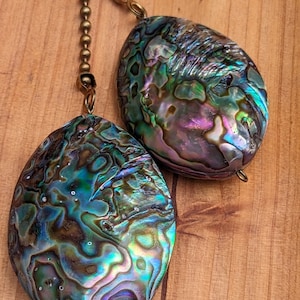 Abalone Shell + Brass Chain Pulls, Oil Spill Colors , Ceiling Fan Pulls, Shell Décor, Fan + Light Pulls