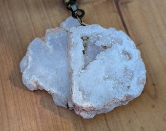 Pull Chain Set, White + Brass Fan Dangles, Pair of Geode Fan Pulls, Stone Décor, Natural Crystal Pulls