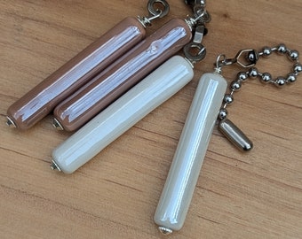 Ceramic Chain Pull, Silver + Bone or Tan Single Light or Fan Pull, Column Chain Pull