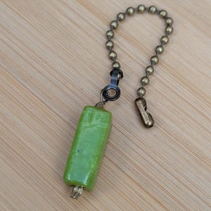 Avocado Green Ceramic Fan Pull, Antique Brass Pull Chain, 5 inch