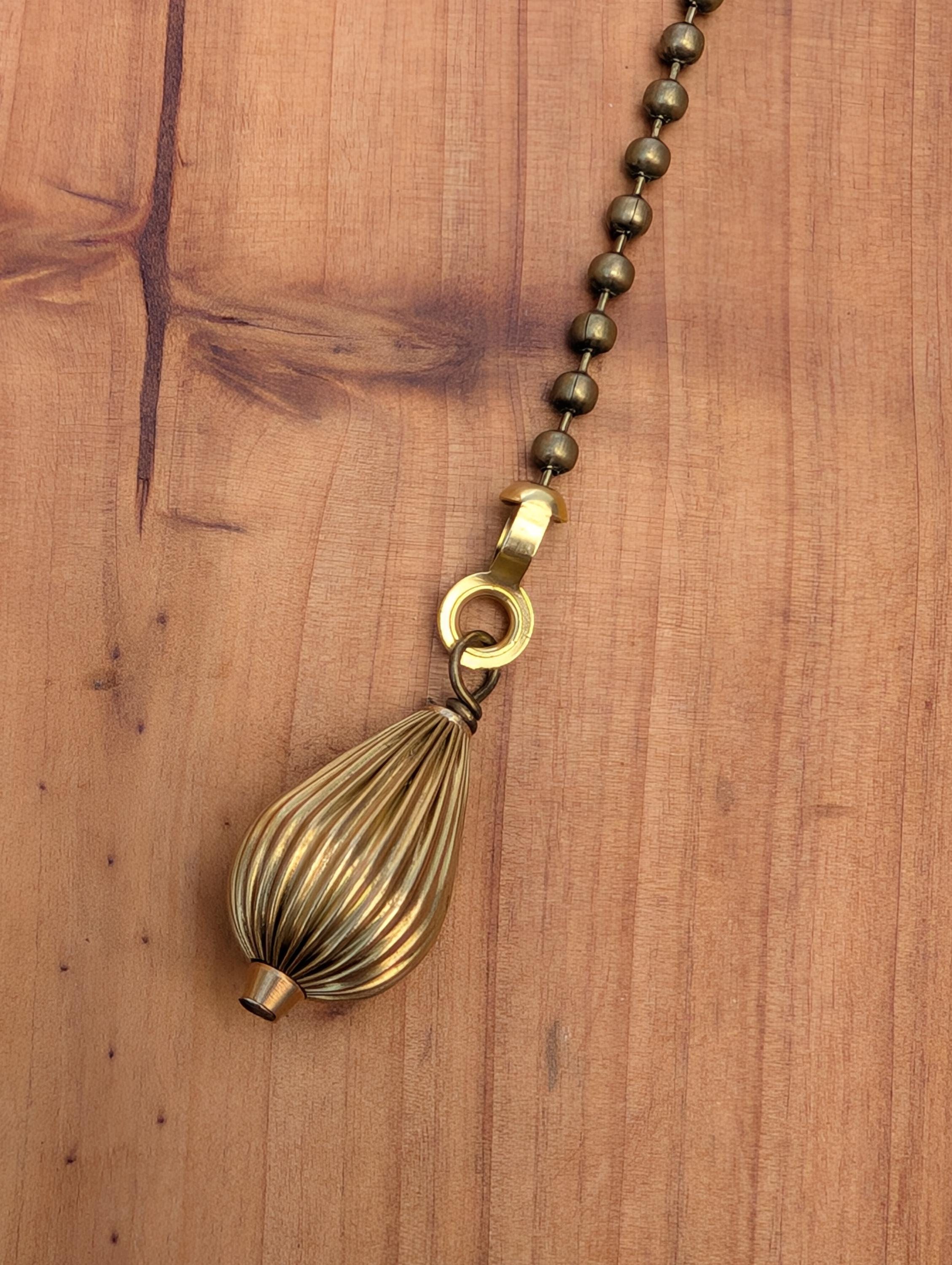 Vintage Ribbed Brass Chain Pull: Retro Fan/Light Decor, Drop Shape