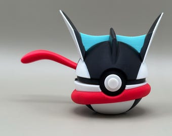 May include: A stylized, three-dimensional figure resembling a character from a popular animated series. The figure features a black, white, red, and teal color scheme. The design includes a red tongue-like appendage extending from the side.
